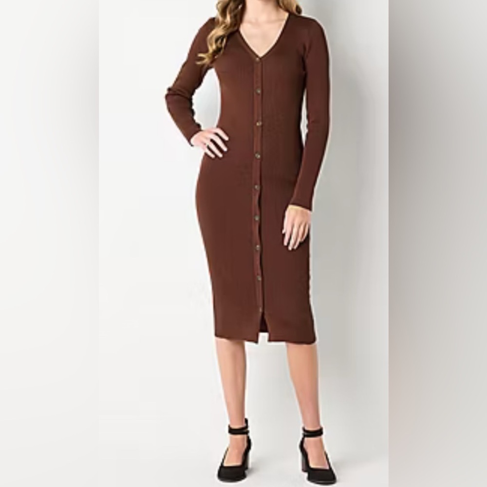 by&by Womens Long Sleeve Midi Sweater Dress Juniors